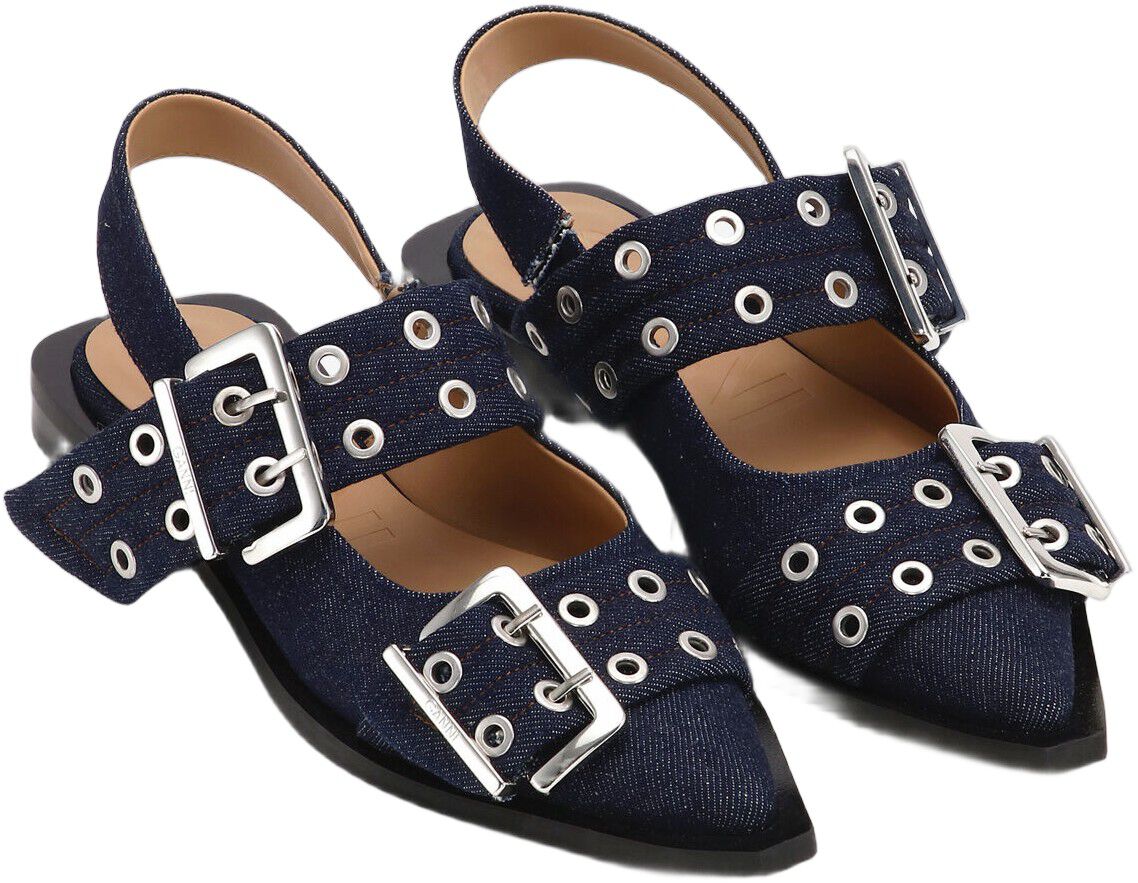 Feminine Buckle Ballerina Denim