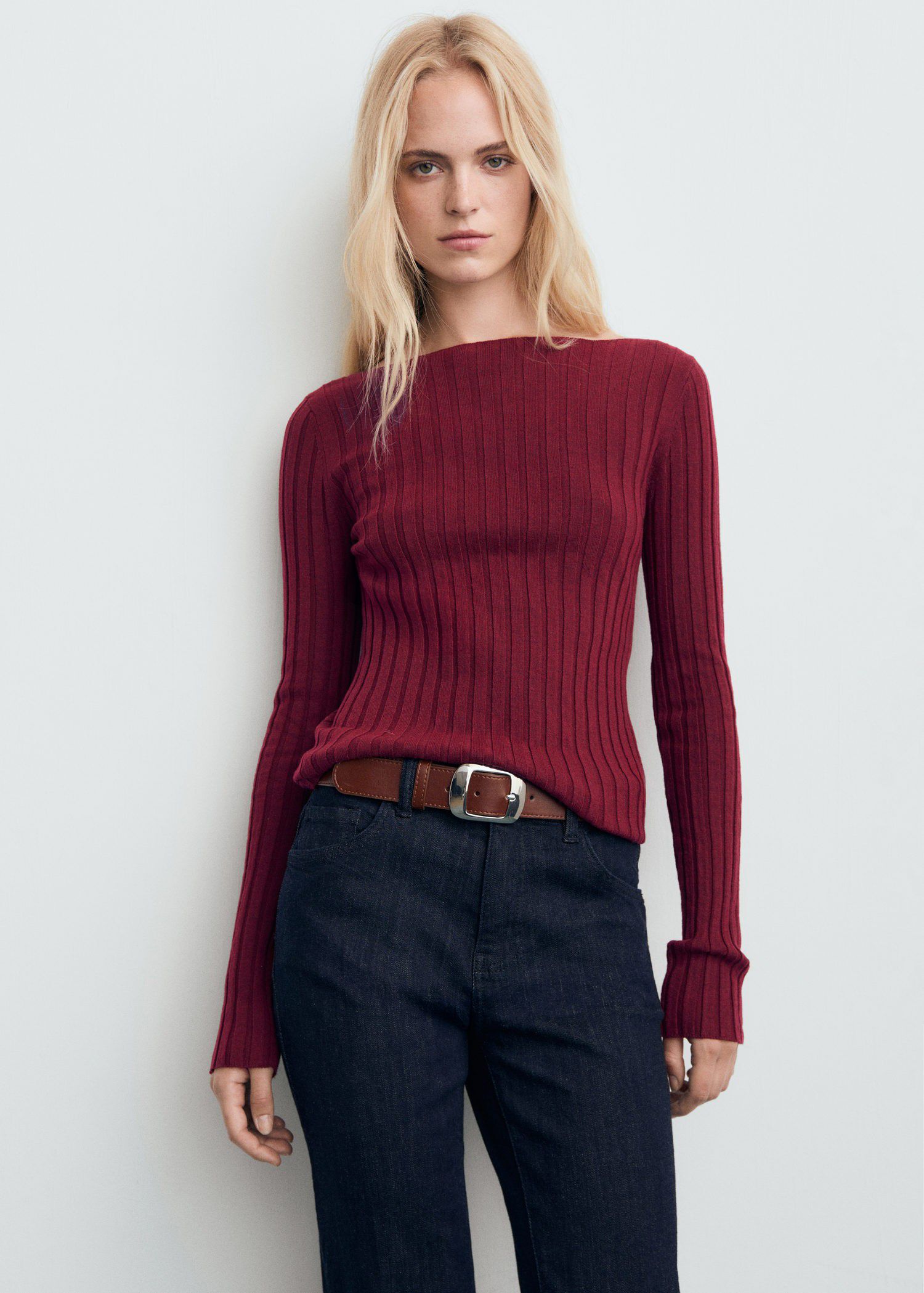 Boat neck ribbed sweater