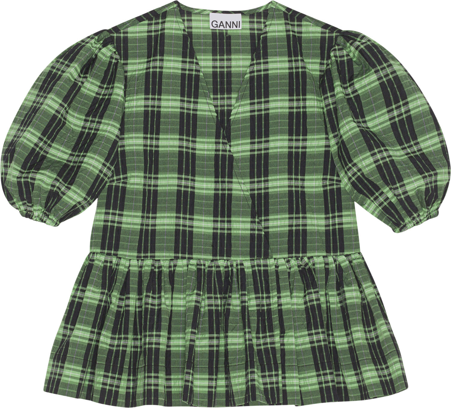 Gr&oslash;nternet sl&aring;-om-bluse i seersucker