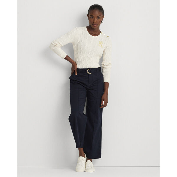 Button-Trim Cable-Knit Cotton Sweater