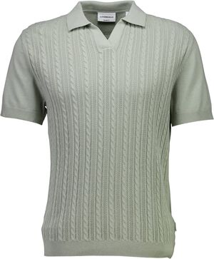 Knitted S/S cable v-neck polo