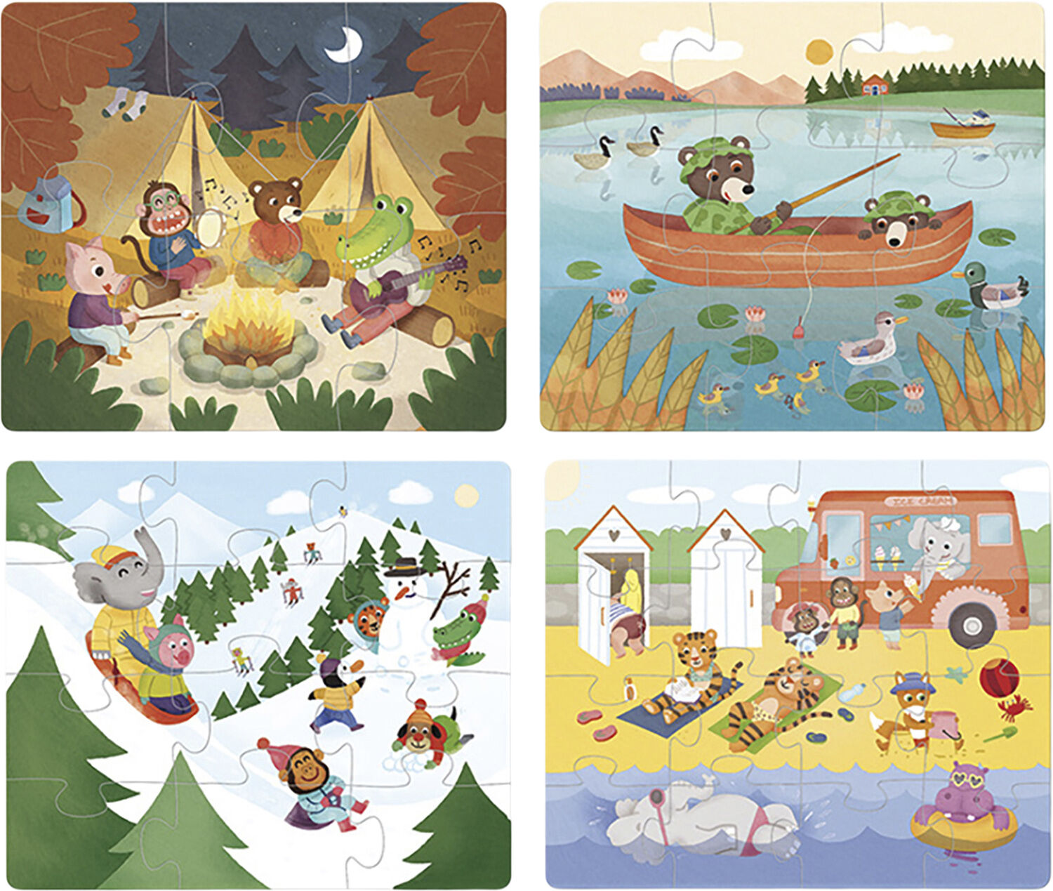 Vilac - 4 puslespil i tr&aelig; - P&aring; ferie