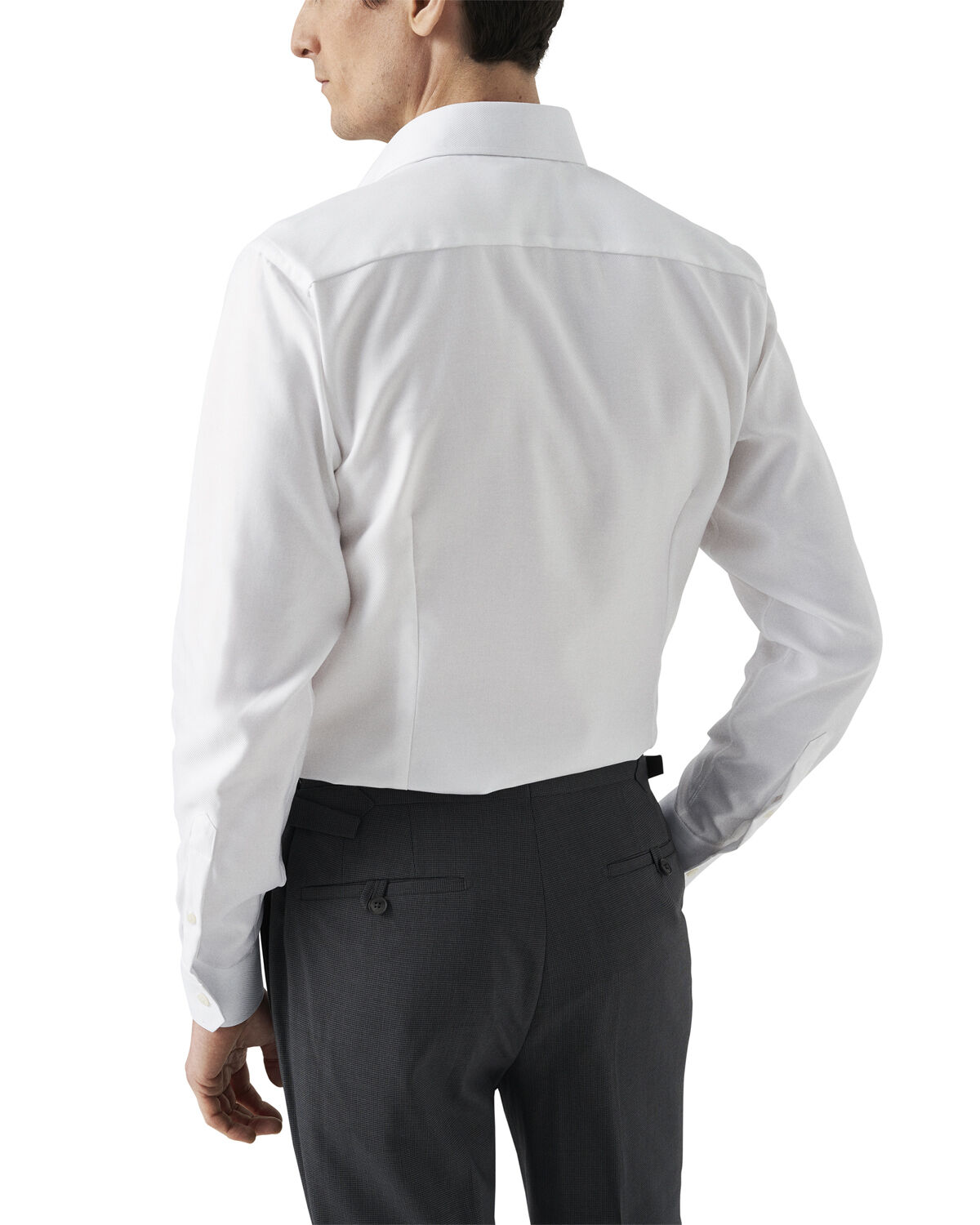 Cont. Fit White Textured Twill Shirt - French Cuff