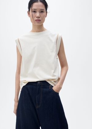 Cotton T-shirt with openwork trim