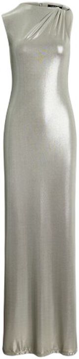 Buckle-Trim Metallic Sleeveless Gown