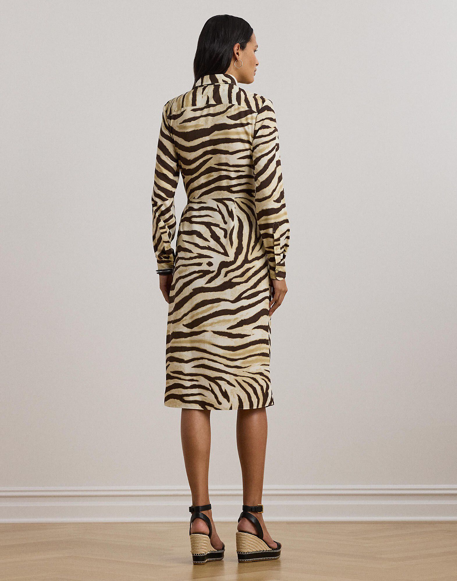 Zebra-Print Tie-Front Crepe Shirtdress