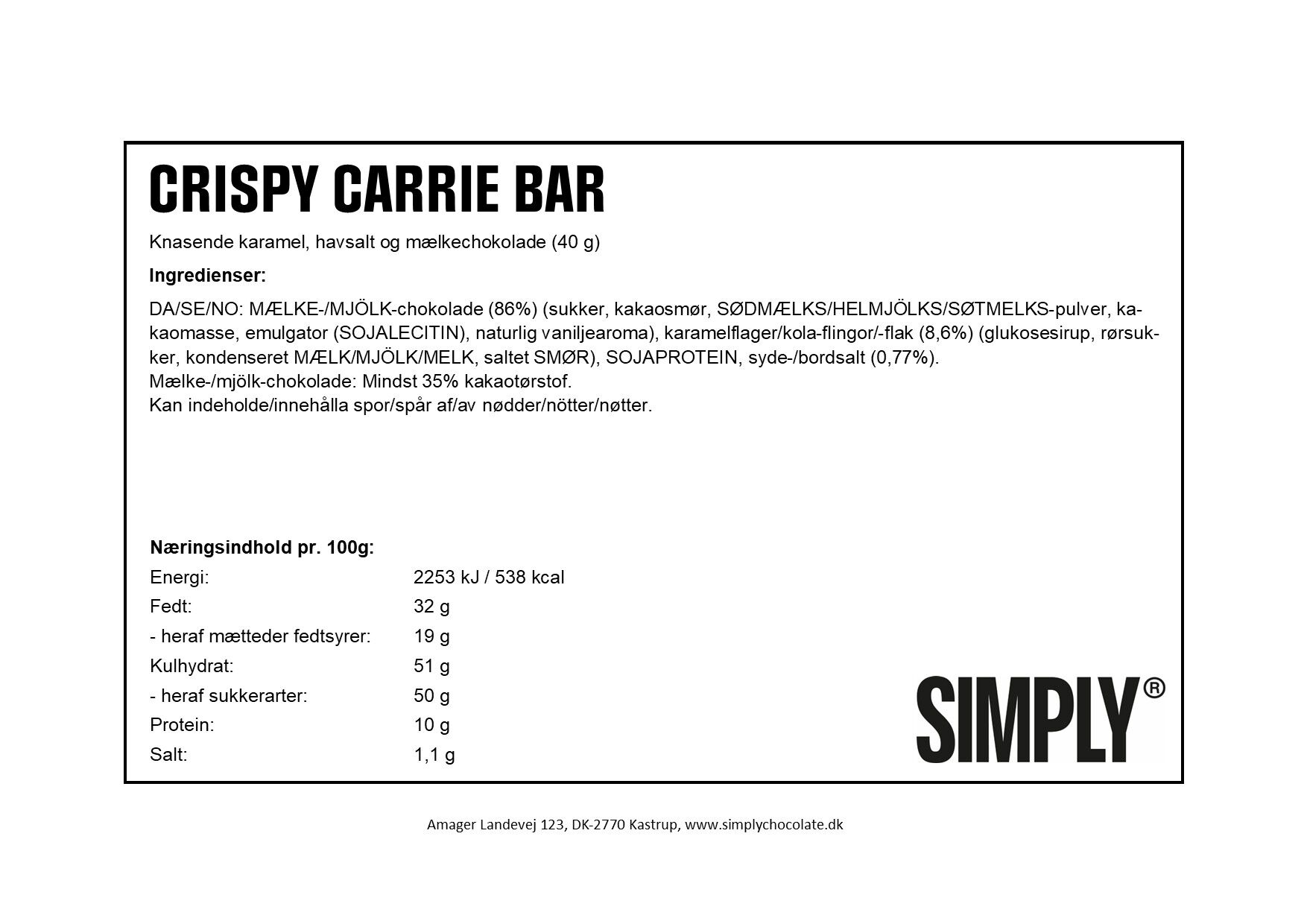 Simply&reg; CRISPY CARRIE chokoladebar (40g)