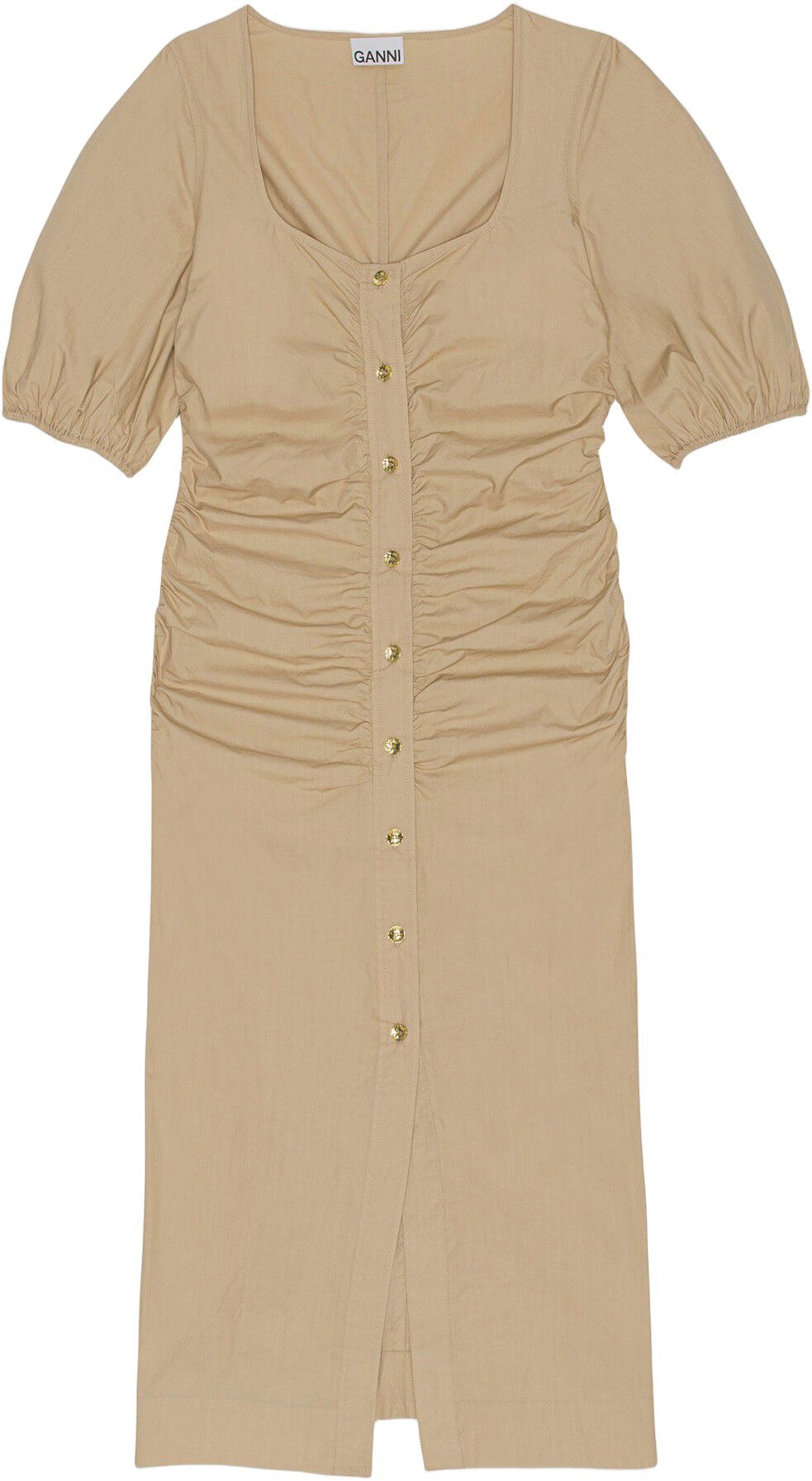 Cotton Poplin Gathered Open-neck Ma