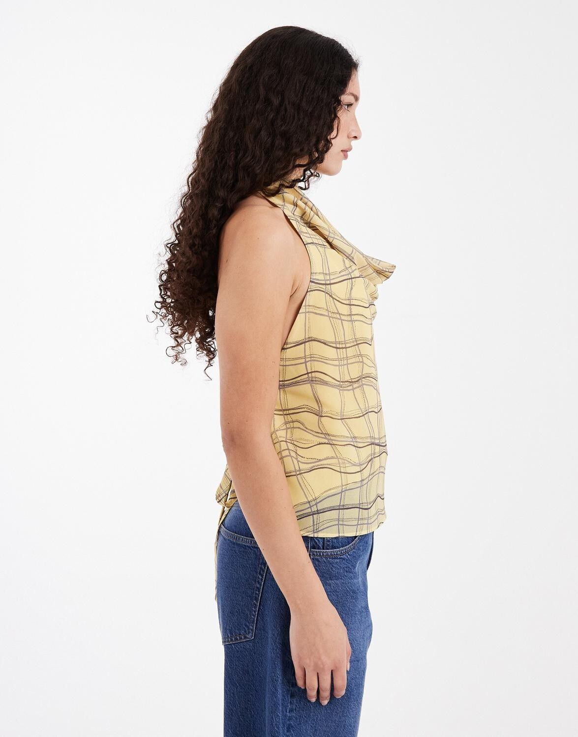 TSKELLY RUFFLE CHECK HALTER TOP WVN