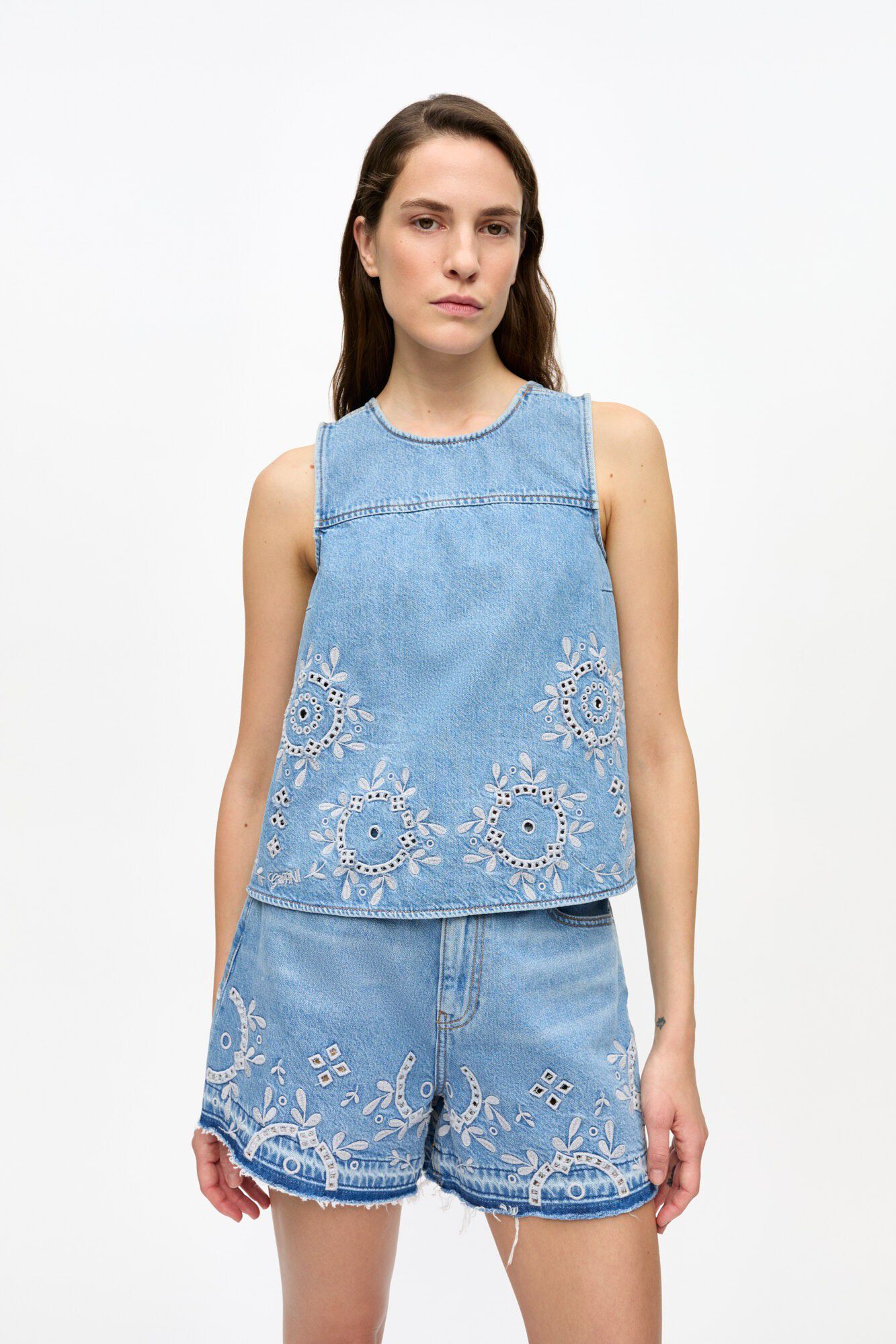 Broderie Anglaise Denim Top