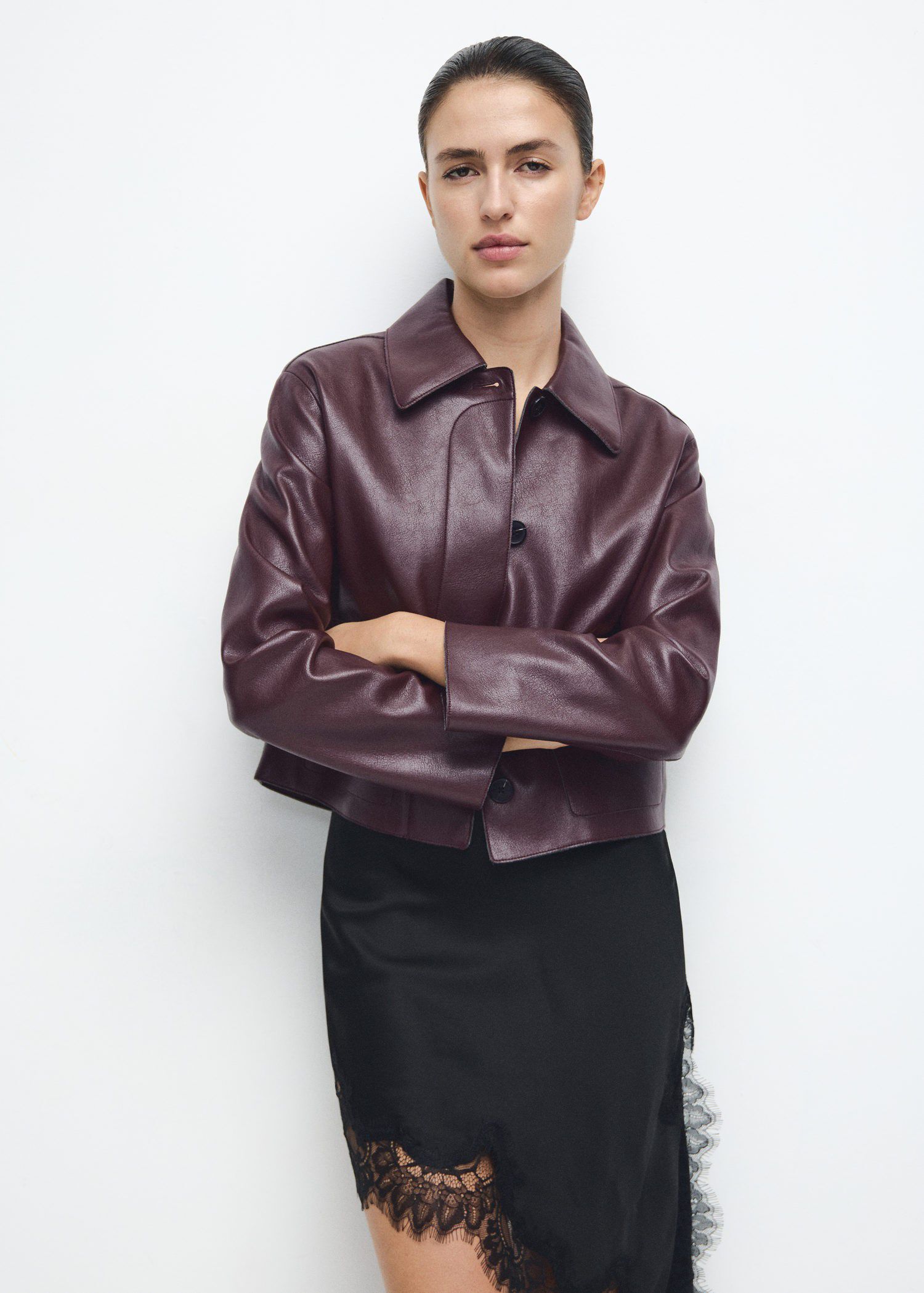 Faux-leather jacket with pockets