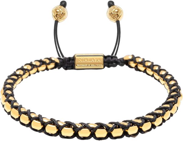Black String Box Chain Bracelet In Gold