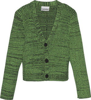 Grøn, stumpet melange-strikcardigan