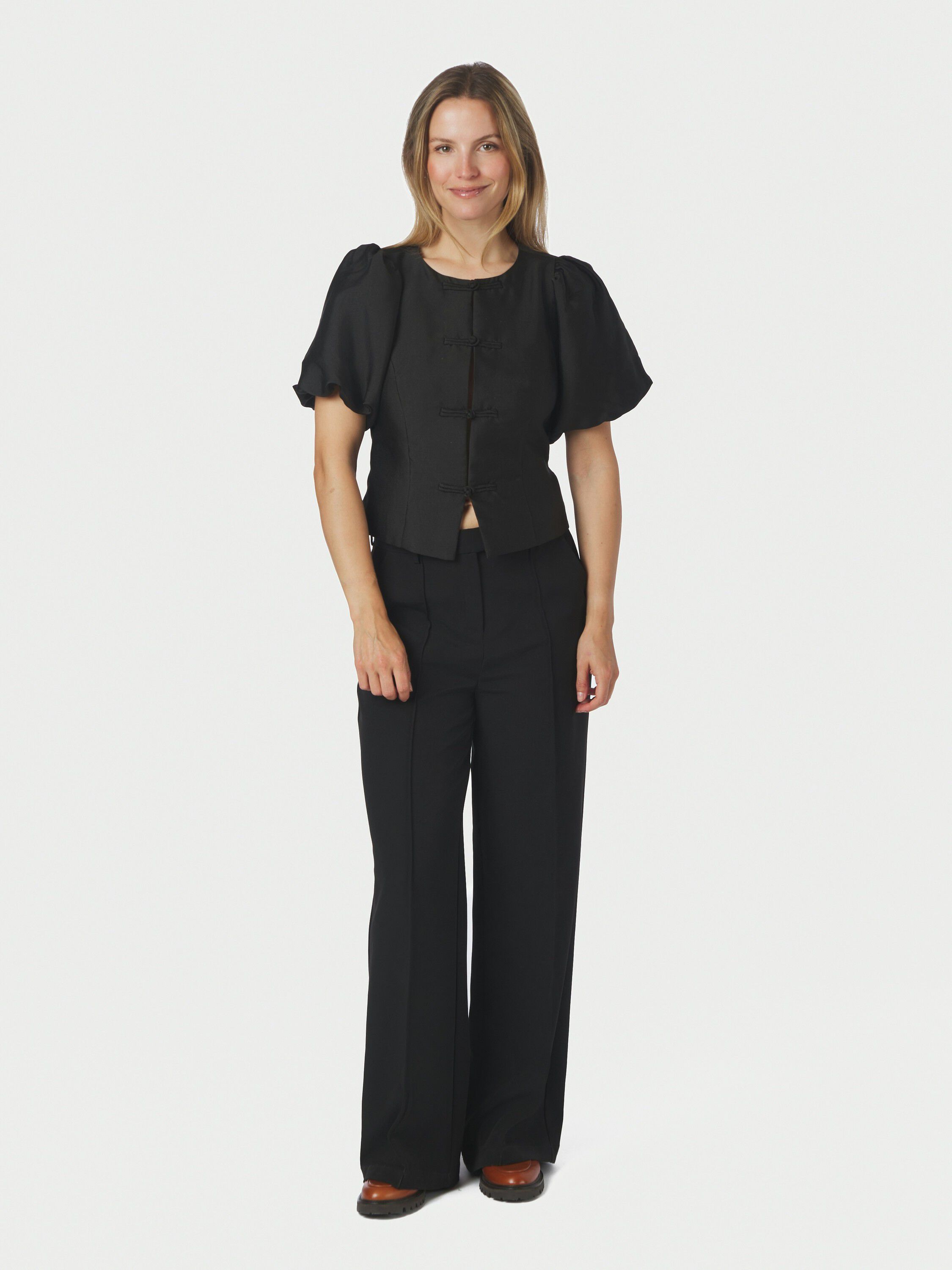 Anela Mandarin Dull Satin Blouse