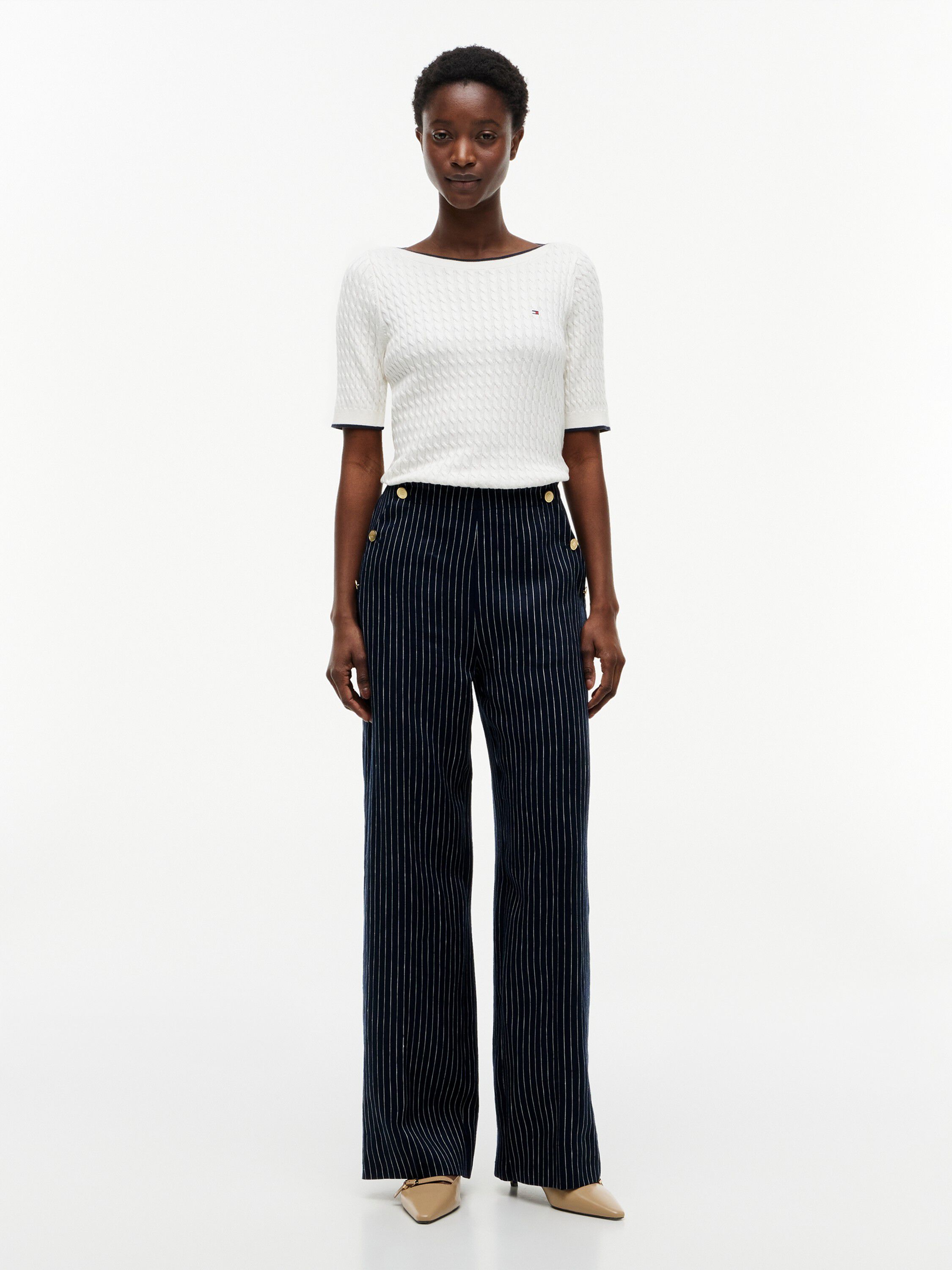 LINEN NAUTICAL STRIPE GB WIDELEG
