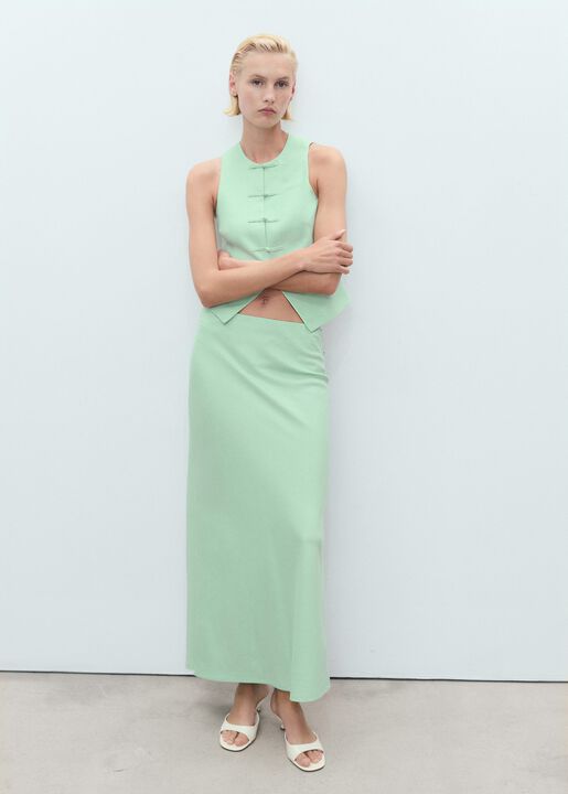 Linen-blend straight skirt