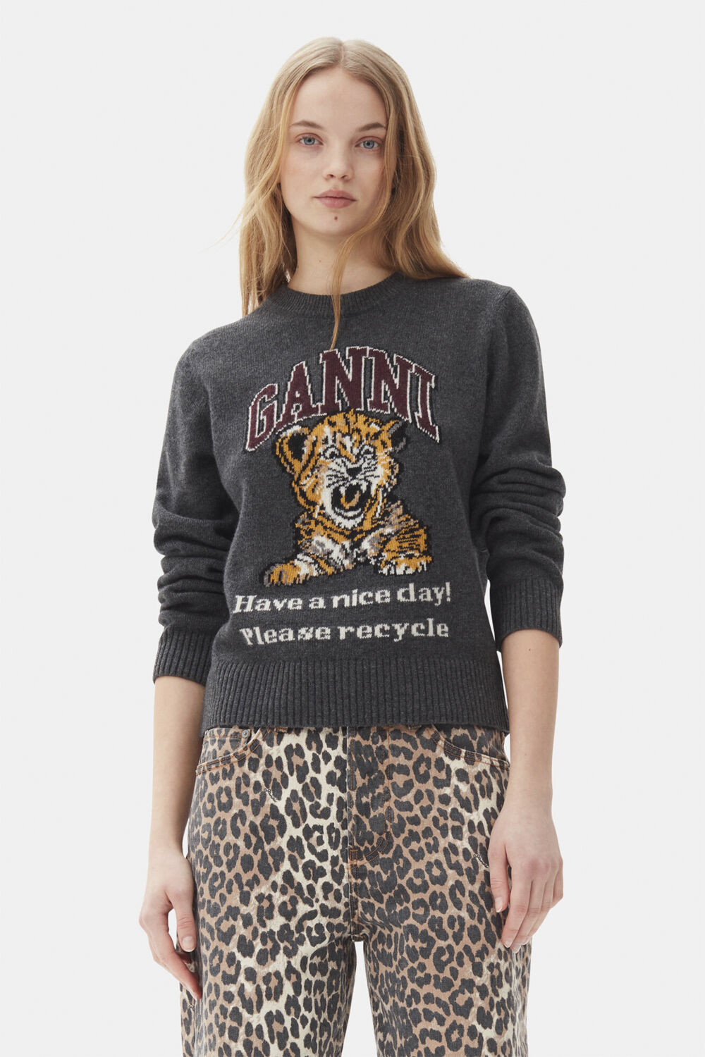 Graphic Wool Mix Tiger Crewneck