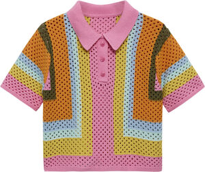 Combined crochet polo shirt