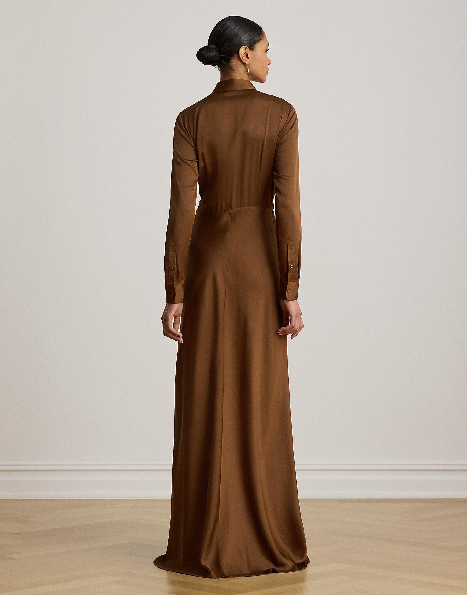 Pleated Button-Up Charmeuse Gown