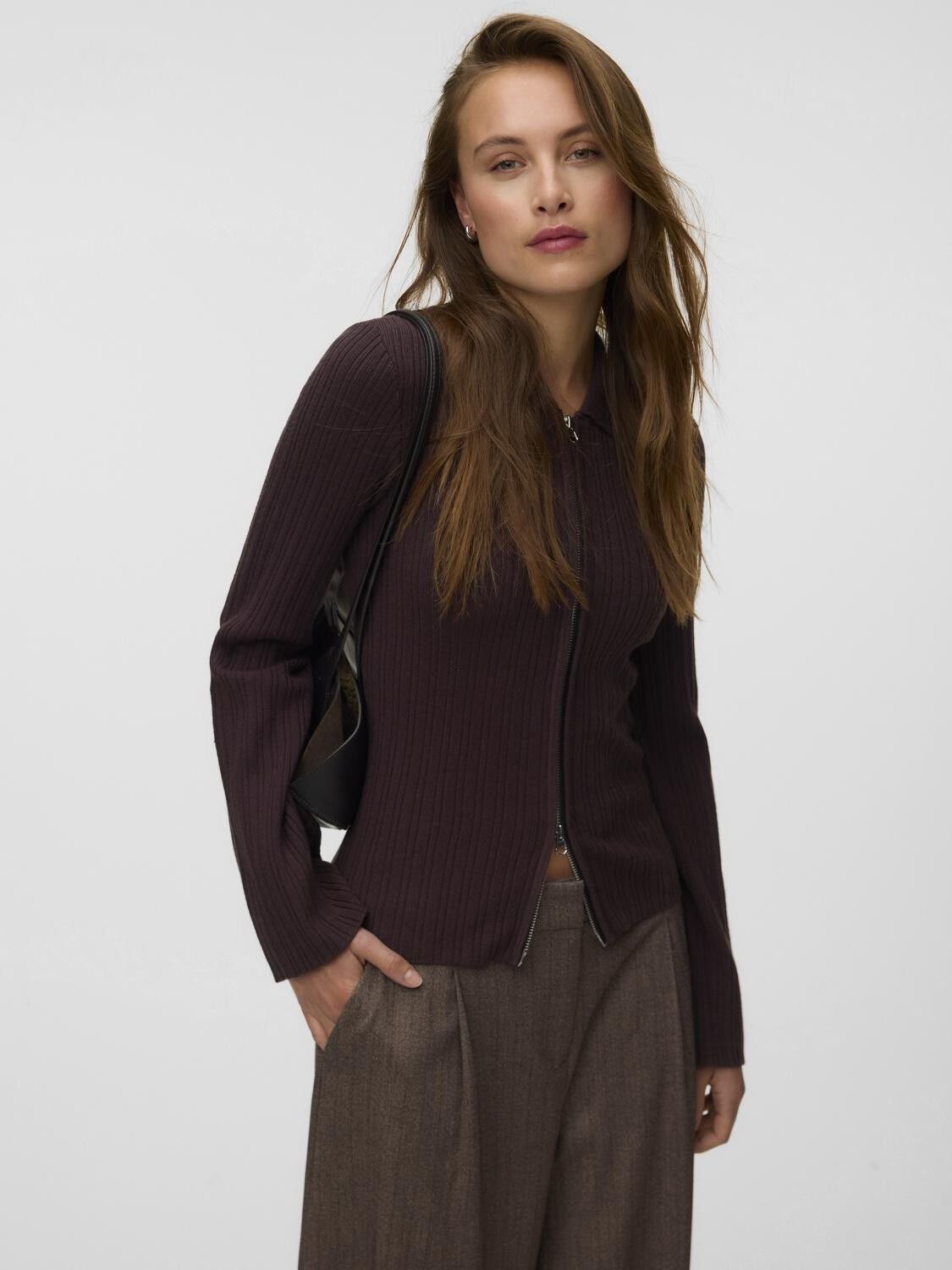 Awhanna Ls Zip Rib Knit Cardigan