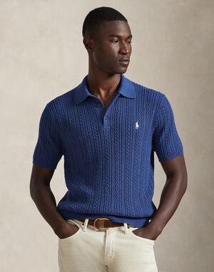 Cable-Knit Cotton Polo-Collar Sweater