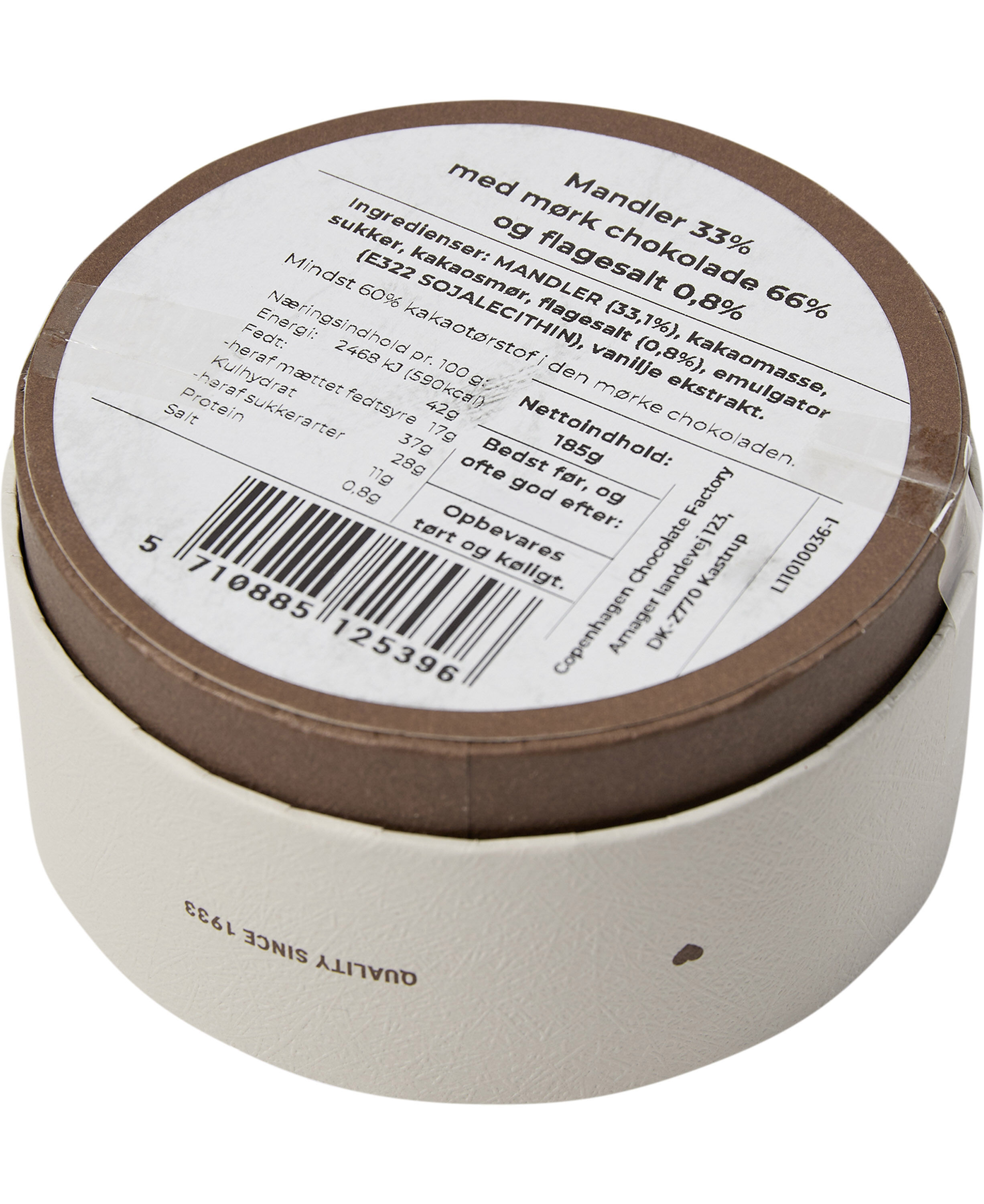 Box, Mandeldrag&eacute; m/ m&oslash;rk chokolade & salt ca. 185 g