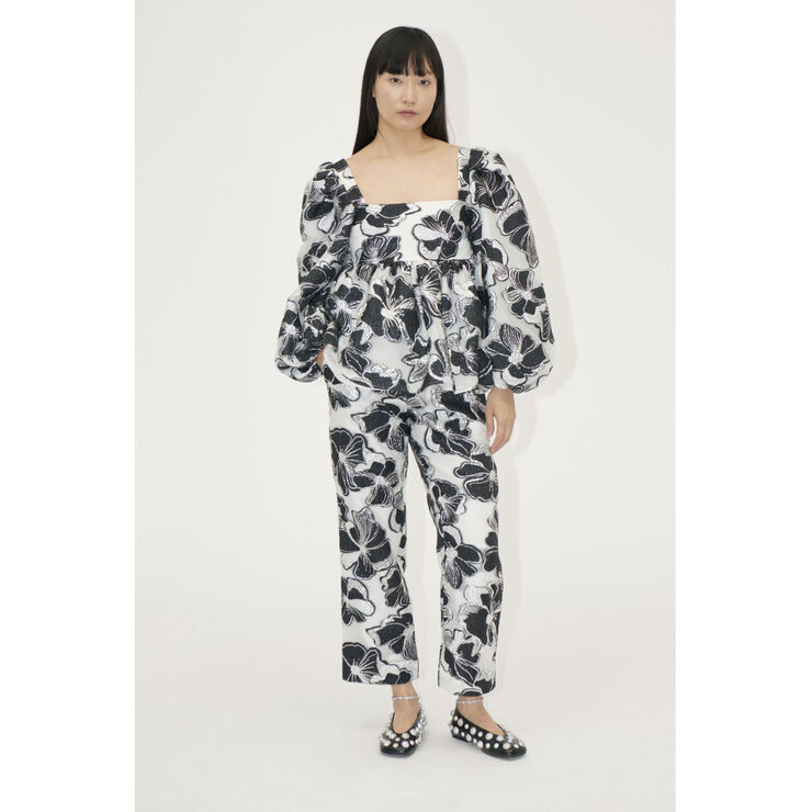 Square Neck Long Sleeve Top, 1608 Organza Jacquard