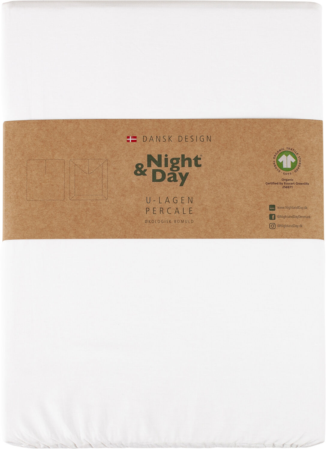 &Oslash;kologisk U-split lagen, percale - GOTS, hvid