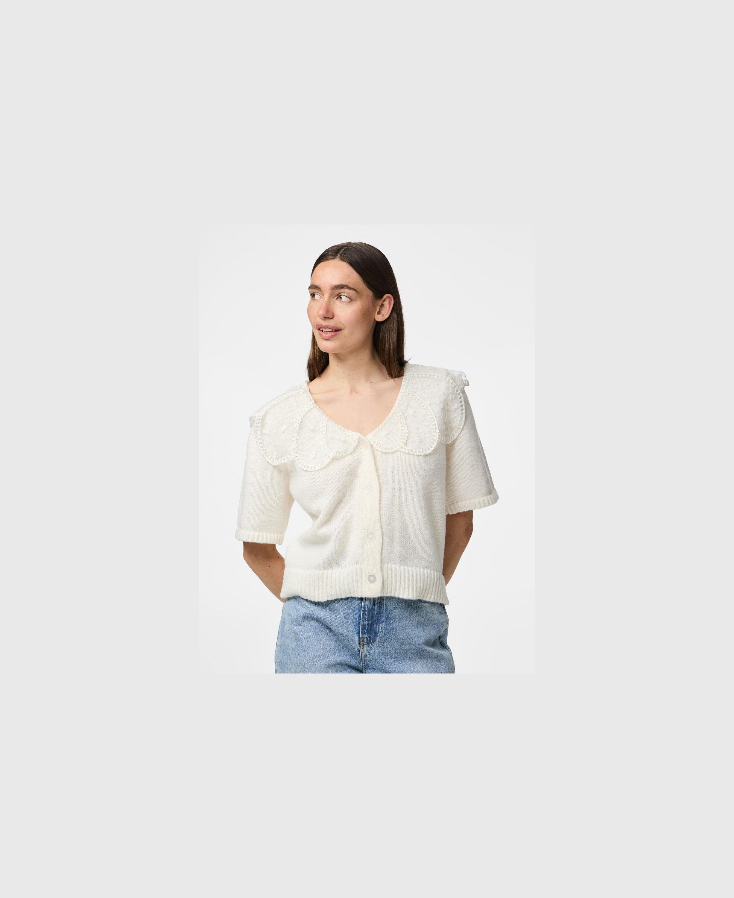 PCABBY SS LACE COLLAR KNIT CARDIGAN