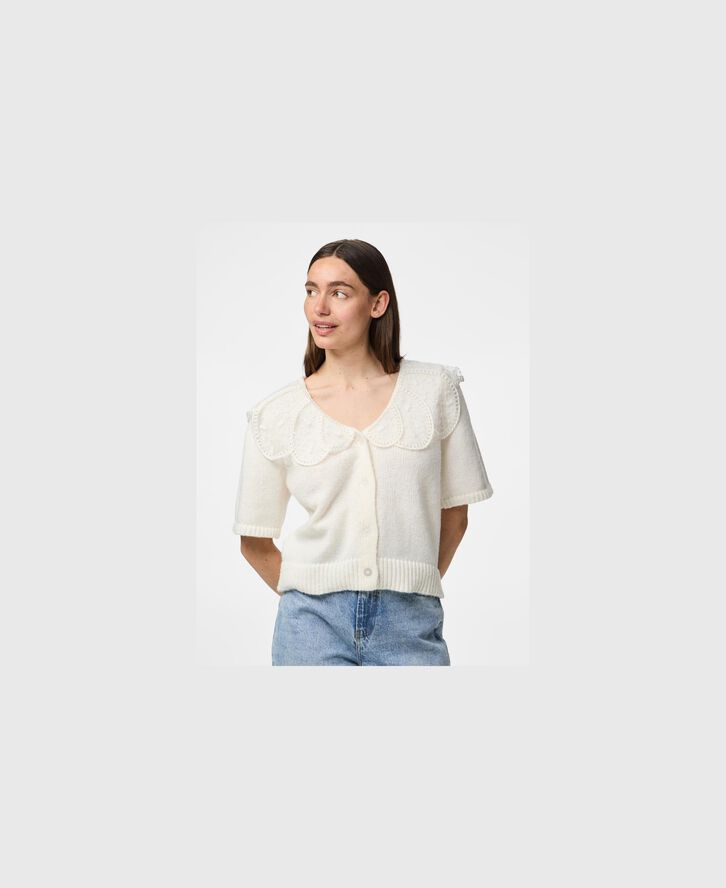 PCABBY SS LACE COLLAR KNIT CARDIGAN