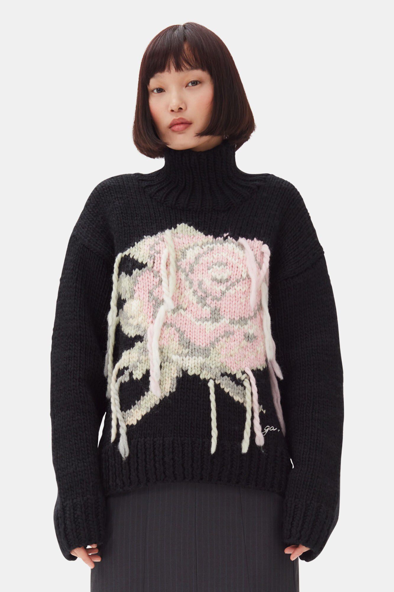 Graphic Wool Handknit Turtleneck