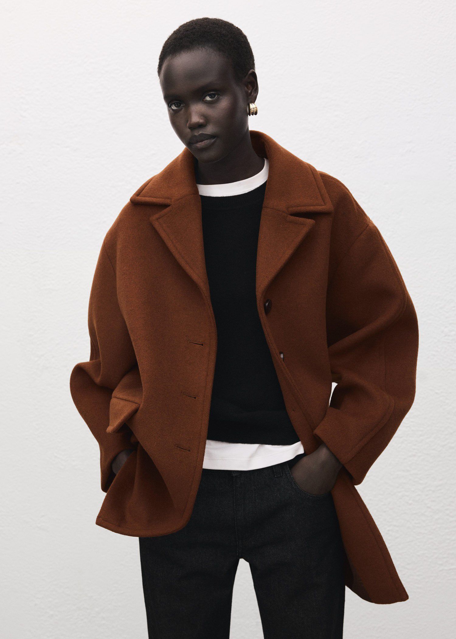 Wool-blend midi-coat with buttons