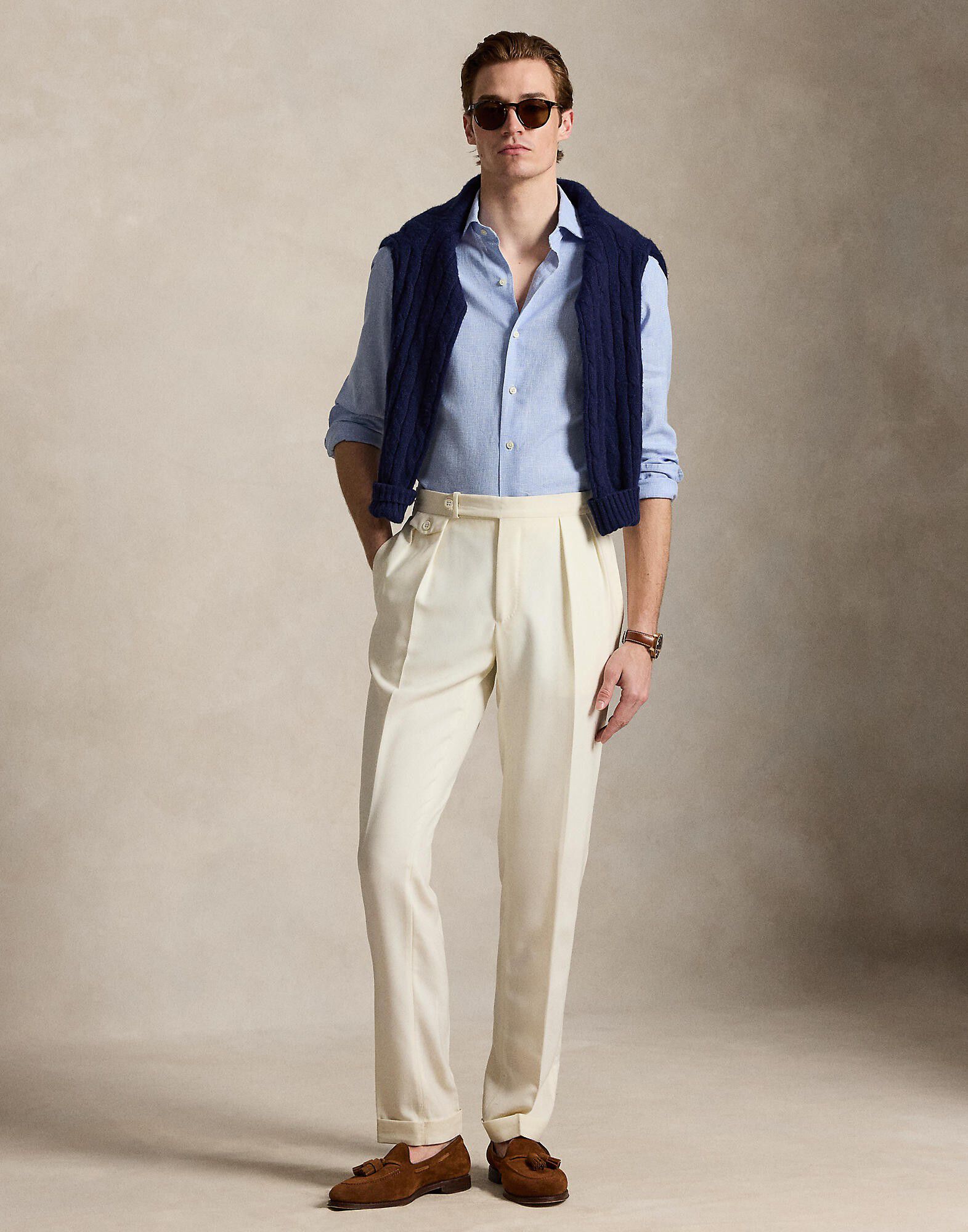 Custom Fit Houndstooth Linen-Blend Shirt