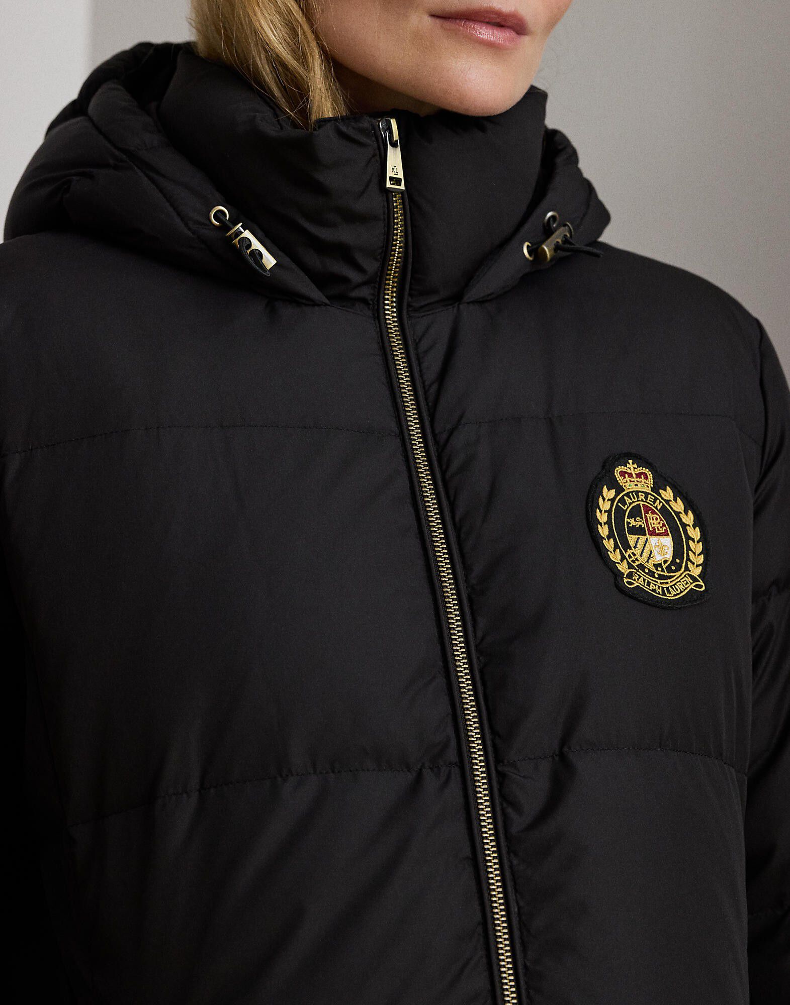 Crest-Patch Hooded Quilted Down Coat