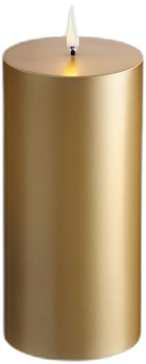 LED pillar candle, Gold finish, Smooth, 7,8x15 cm
