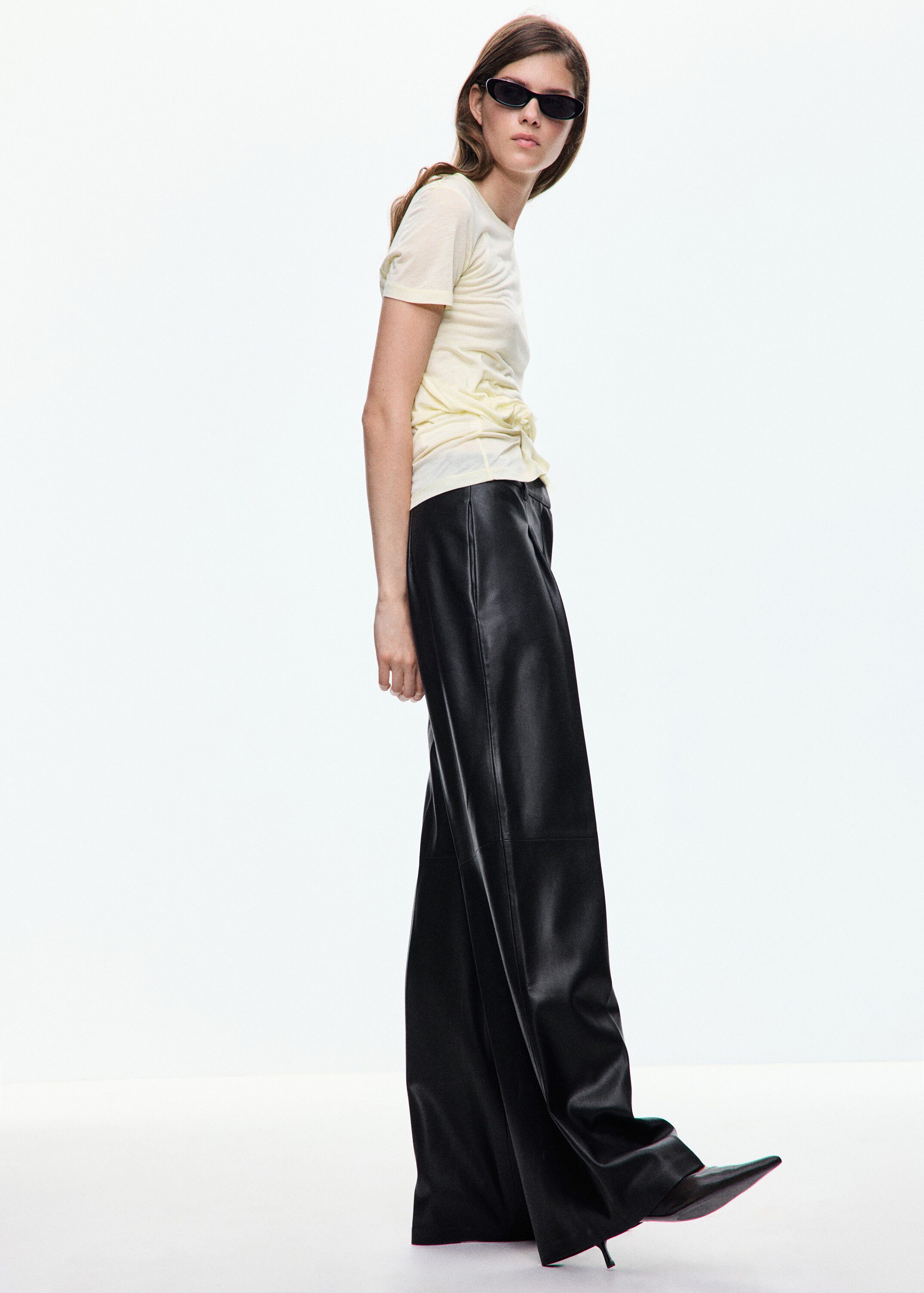Wide leg faux-leather trousers