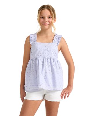 Sleeveless blouse with broderie ang