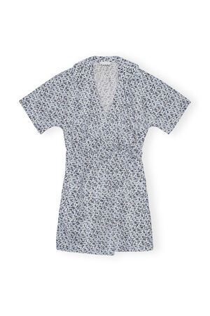 Printed Cotton Wrap Mini Dress