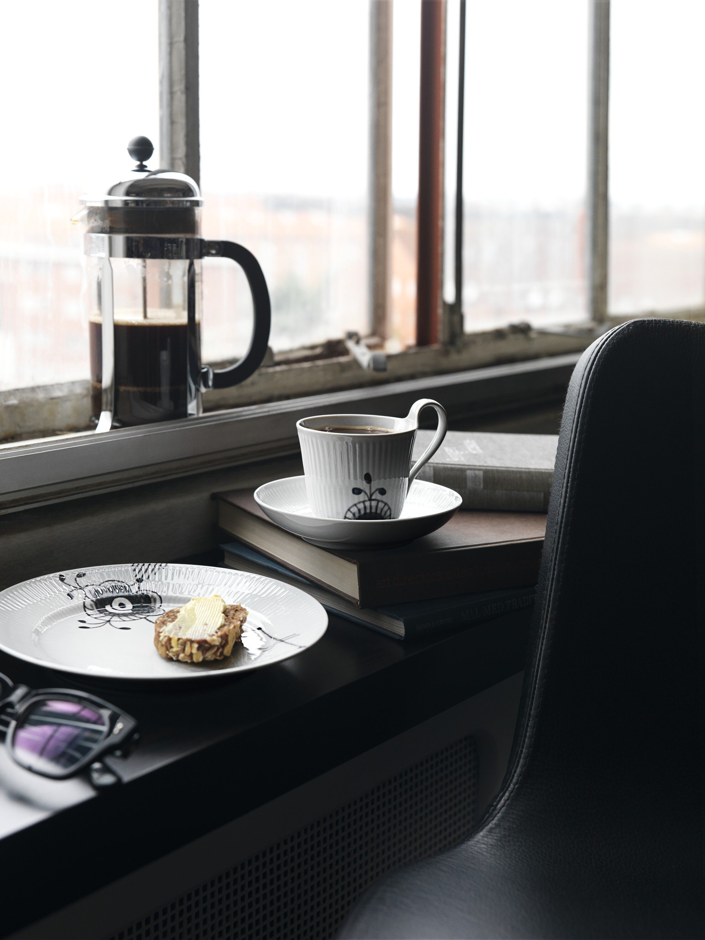 Black Fluted Mega Cup and Saucer 24cl