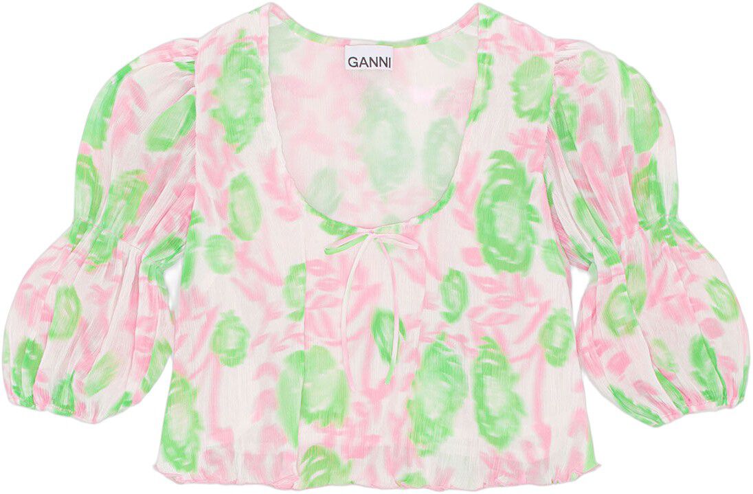 Pleated Georgette U-neck Bluse