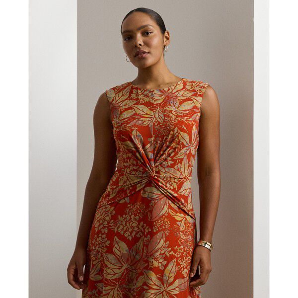 Floral Twist-Front Stretch Jersey Dress