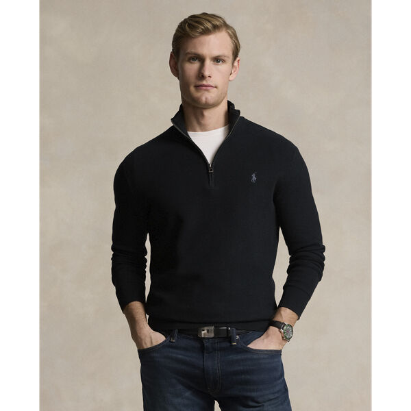 Mesh-Knit Cotton Quarter-Zip Sweater