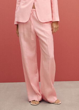 Straight linen pants with bow