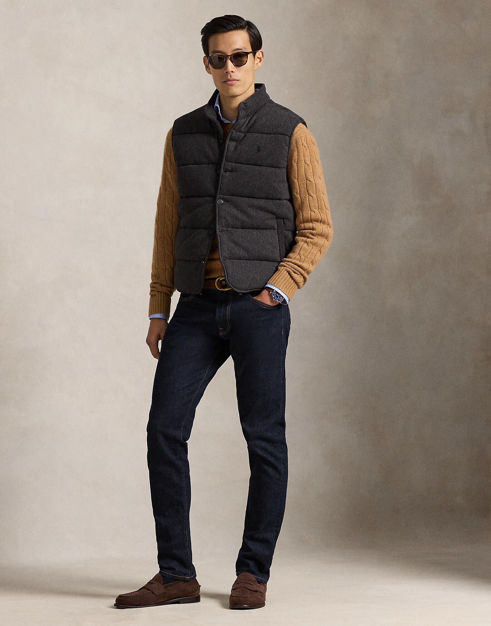 Herringbone-Print Estate-Rib Vest