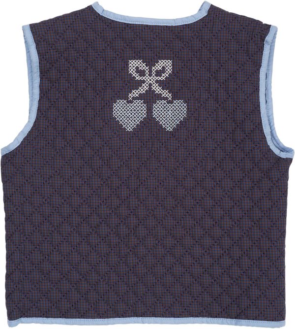 CHECKERED QUILTED VEST W. EMB.