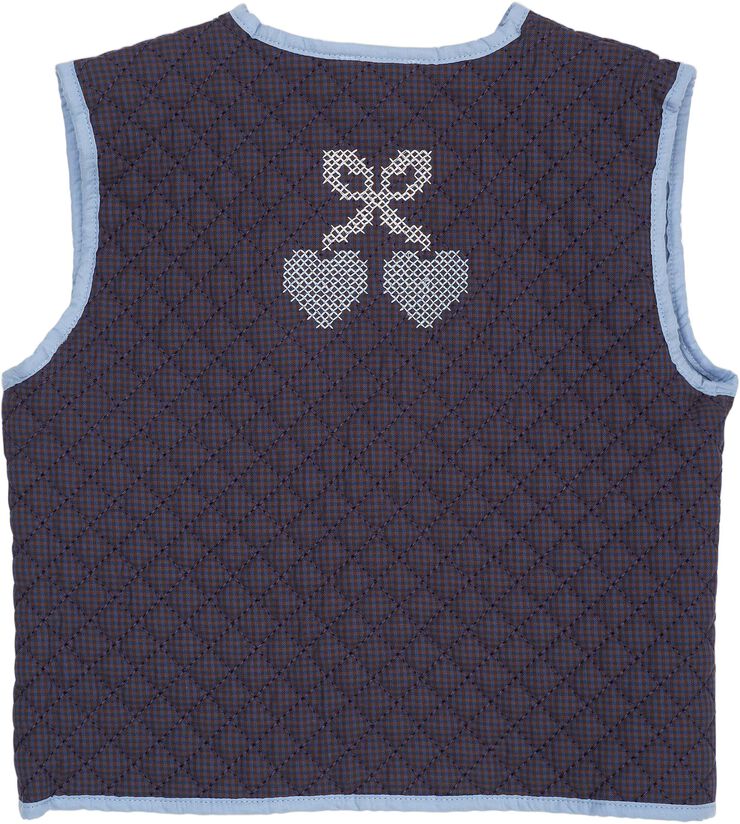 CHECKERED QUILTED VEST W. EMB.