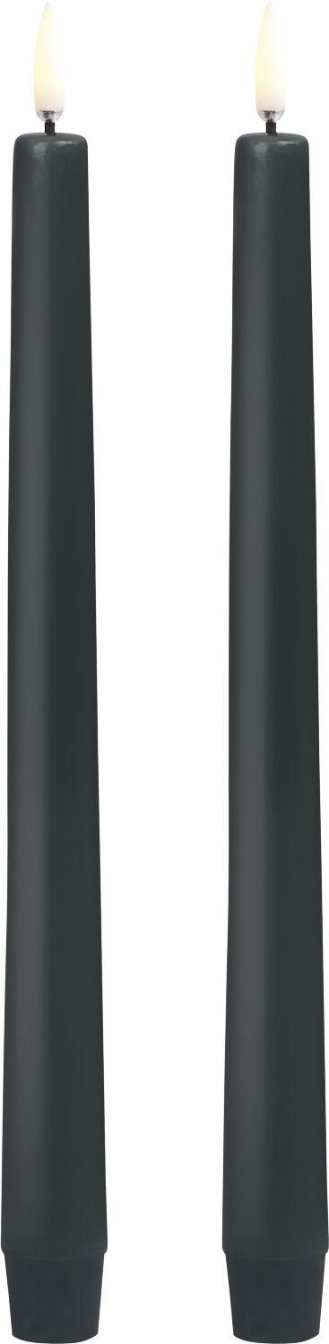 LED taper candle, Pine green, smooth, 2-pack, 2,3x25 cm