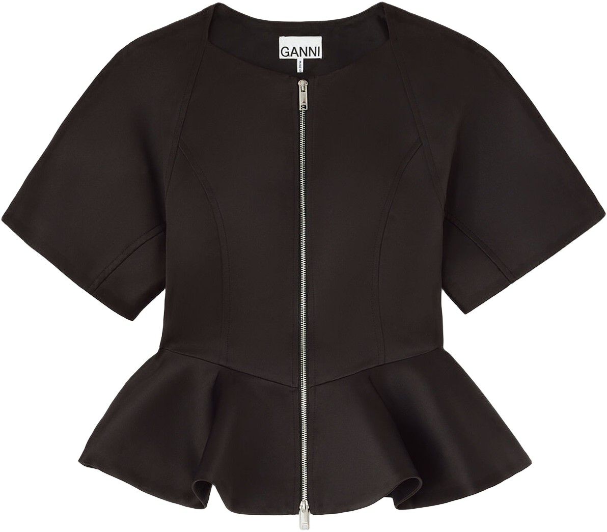 Duchesse Satin Peplum Zip Blouse