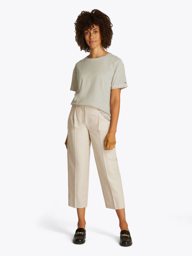LINEN MIX PLEATED TAPERED PANTS