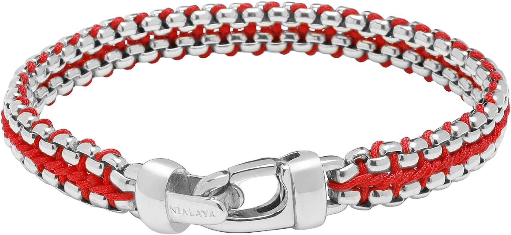 Red Woven Box Chain Bracelet in Silver